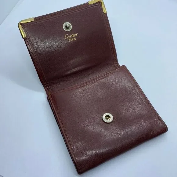 Authentic Cartier Bordeoux Burgandy Small / Mini Coin Pouch / Wallet **WORN**